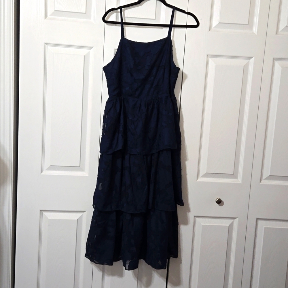 Navy Blue Dress, Floral Sheer Fabric, Adjustable Straps, Medium, Like New Cond